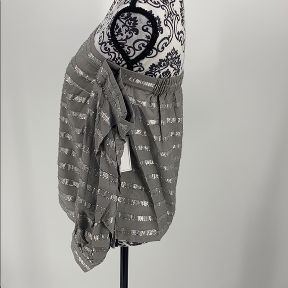 1.State Womens Sparkly Dressy Strapless Top silver metallic fringe off shoulder - Picture 7 of 13